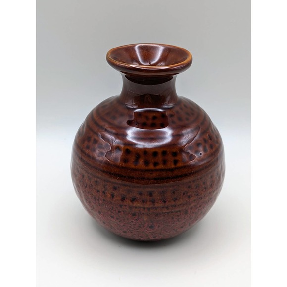 Brown textured studio pottery flower vase handmade ceramic 60s 70s style decor - Picture 2 of 5